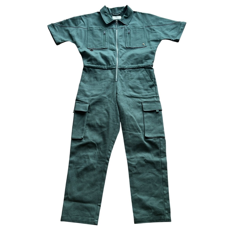 Wondery Outdoors Utility Jumpsuit Women's Medium Green Cargo Short Sleeve Zip‎